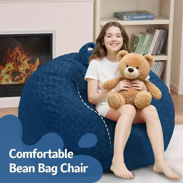 Alt view image 5 of 7 - 2FT Bean Bag Chair,Giant Bean Bag Chairs for Adults,Big Bean Bags with Memory Foam Filled, Large Beanbag Chairs with Chevron Plush Cover-Blue