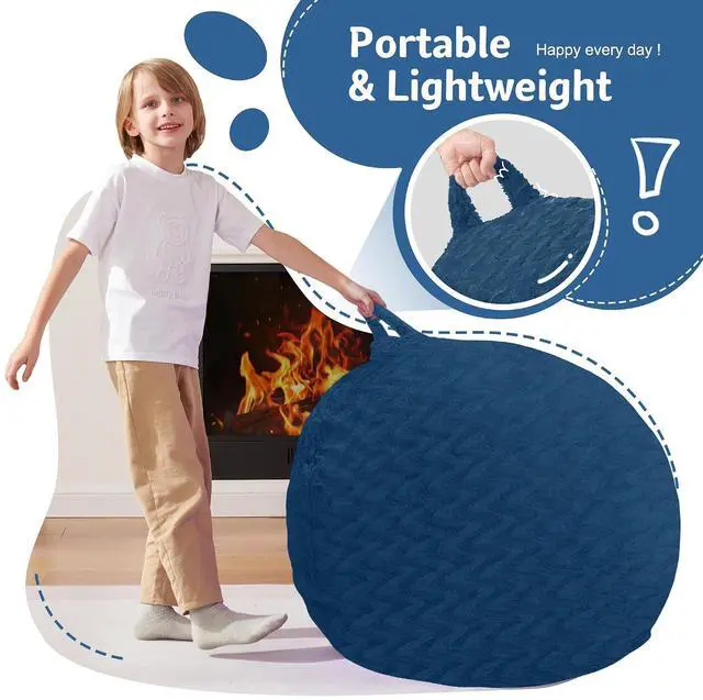 Alt view image 4 of 7 - 2FT Bean Bag Chair,Giant Bean Bag Chairs for Adults,Big Bean Bags with Memory Foam Filled, Large Beanbag Chairs with Chevron Plush Cover-Blue
