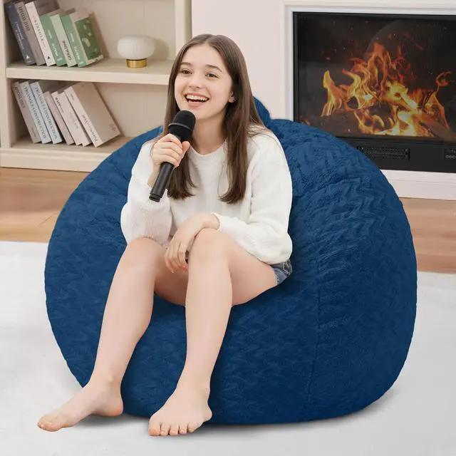 Alt view image 7 of 7 - 2FT Bean Bag Chair,Giant Bean Bag Chairs for Adults,Big Bean Bags with Memory Foam Filled, Large Beanbag Chairs with Chevron Plush Cover-Blue