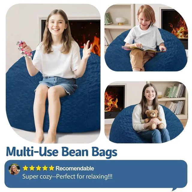 Alt view image 6 of 7 - 2FT Bean Bag Chair,Giant Bean Bag Chairs for Adults,Big Bean Bags with Memory Foam Filled, Large Beanbag Chairs with Chevron Plush Cover-Blue