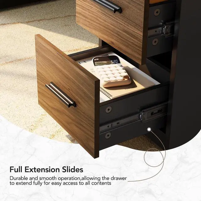 Alt view image 6 of 7 - 63 Inch L Shaped Standing Desk, Electric Executive Height Adjustable Desk with Storage Drawers, Reversible Design Computer Workstation for Home Office, Black Walnut