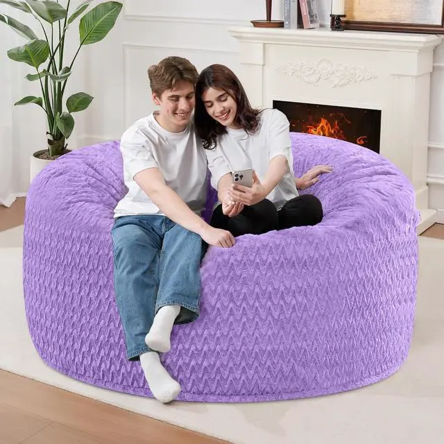 Alt view image 4 of 7 - 3FT Bean Bag Chair,Giant Bean Bag Chairs for Adults,Big Bean Bags with Memory Foam Filled, Large Beanbag Chairs with Chevron Plush Cover-Purple