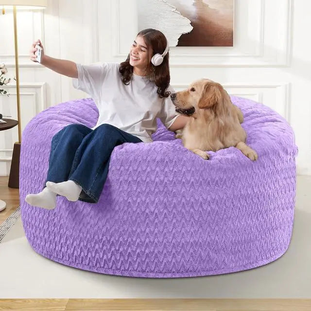 Alt view image 7 of 7 - 3FT Bean Bag Chair,Giant Bean Bag Chairs for Adults,Big Bean Bags with Memory Foam Filled, Large Beanbag Chairs with Chevron Plush Cover-Purple
