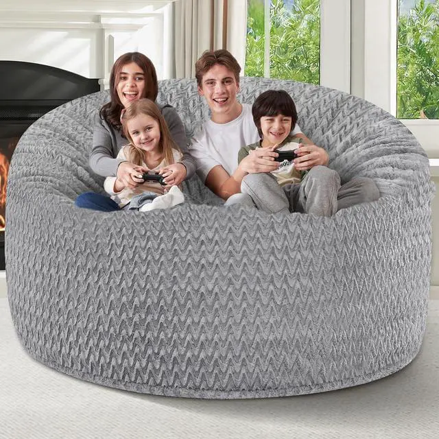 Alt view image 5 of 7 - 6FT Bean Bag Chair,Giant Bean Bag Chairs for Adults,Big Bean Bags with Memory Foam Filled, Large Beanbag Chairs with Chevron Plush Cover-Grey