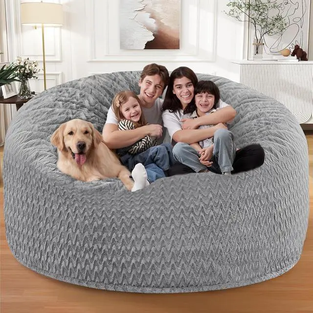 Alt view image 4 of 7 - 6FT Bean Bag Chair,Giant Bean Bag Chairs for Adults,Big Bean Bags with Memory Foam Filled, Large Beanbag Chairs with Chevron Plush Cover-Grey
