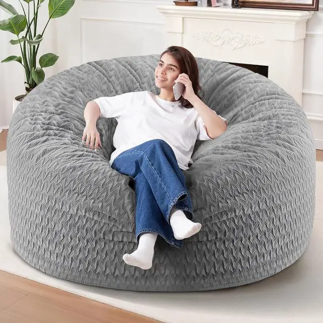 Main image of 6FT Bean Bag Chair,Giant Bean Bag Chairs for Adults,Big Bean Bags with Memory Foam Filled, Large Beanbag Chairs with Chevron Plush Cover-Grey