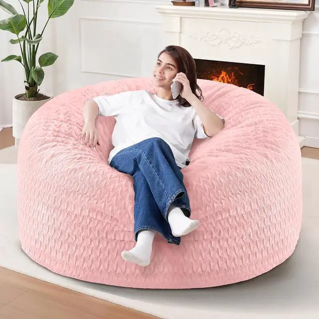 Main image of 4FT Bean Bag Chair,Giant Bean Bag Chairs for Adults,Big Bean Bags with Memory Foam Filled, Large Beanbag Chairs with Chevron Plush Cover-Soft Pink