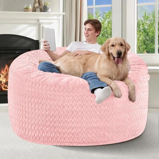 Alt view image 4 of 7 - 4FT Bean Bag Chair,Giant Bean Bag Chairs for Adults,Big Bean Bags with Memory Foam Filled, Large Beanbag Chairs with Chevron Plush Cover-Soft Pink