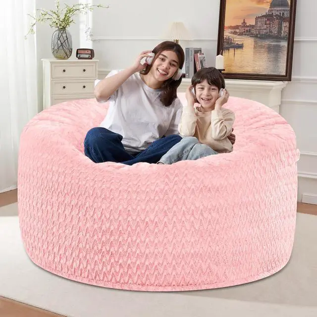 Alt view image 7 of 7 - 4FT Bean Bag Chair,Giant Bean Bag Chairs for Adults,Big Bean Bags with Memory Foam Filled, Large Beanbag Chairs with Chevron Plush Cover-Soft Pink