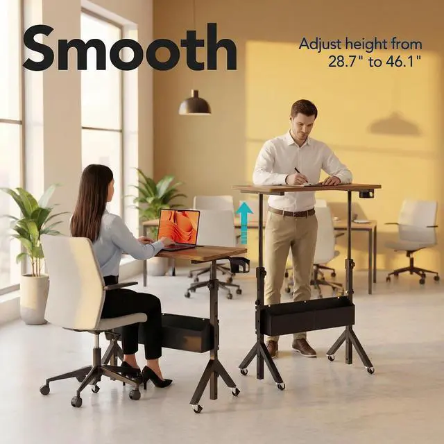 Alt view image 4 of 7 - Mobile Standing Desk with Wheels and Storage Basket, Height Adjustable 28.7"-46.1" Rolling Desk for Walking Pad, Small Space Laptop Computer Workstation for Home Office