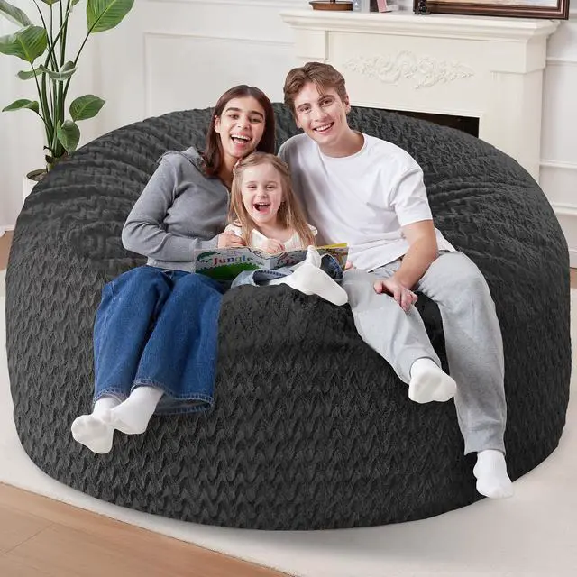 Alt view image 3 of 7 - 5FT Bean Bag Chair,Giant Bean Bag Chairs for Adults,Big Bean Bags with Memory Foam Filled, Large Beanbag Chairs with Chevron Plush Cover-Black