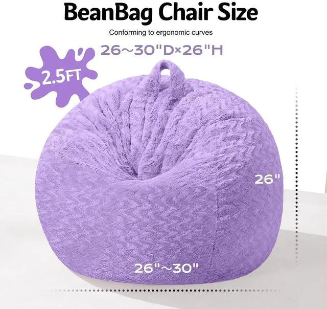 Alt view image 2 of 7 - 2FT Bean Bag Chair,Giant Bean Bag Chairs for Adults,Big Bean Bags with Memory Foam Filled, Large Beanbag Chairs with Chevron Plush Cover-Purple
