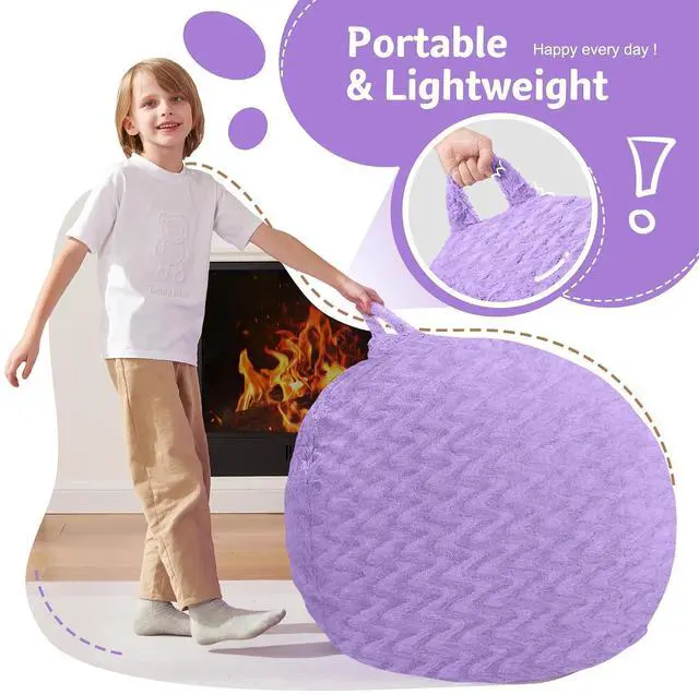 Alt view image 4 of 7 - 2FT Bean Bag Chair,Giant Bean Bag Chairs for Adults,Big Bean Bags with Memory Foam Filled, Large Beanbag Chairs with Chevron Plush Cover-Purple