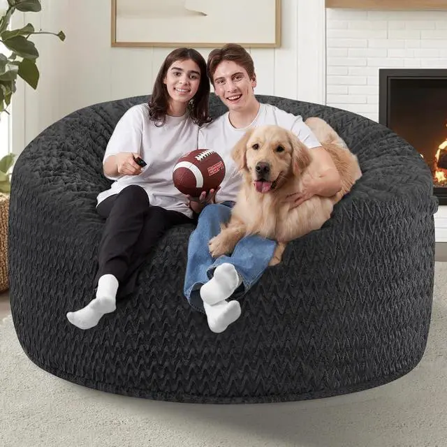 Alt view image 5 of 7 - 5FT Bean Bag Chair,Giant Bean Bag Chairs for Adults,Big Bean Bags with Memory Foam Filled, Large Beanbag Chairs with Chevron Plush Cover-Black