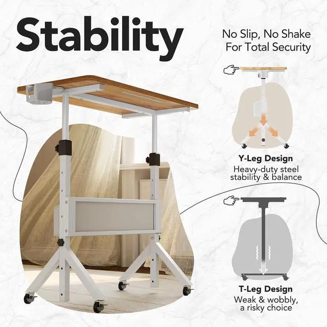 Alt view image 7 of 7 - Portable Standing Desk Adjustable Height, Mobile Stand Up Desk for Walking Pad and Treadmill, Rolling Computer Table with Wheels, 31.5"x15.75" Height 28.7"-46.1", Light Rustic