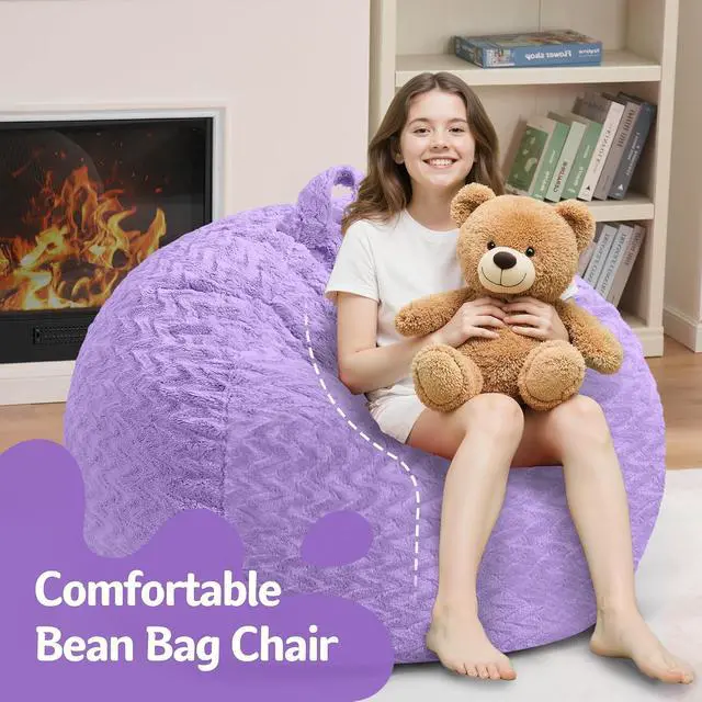 Alt view image 5 of 7 - 2FT Bean Bag Chair,Giant Bean Bag Chairs for Adults,Big Bean Bags with Memory Foam Filled, Large Beanbag Chairs with Chevron Plush Cover-Purple