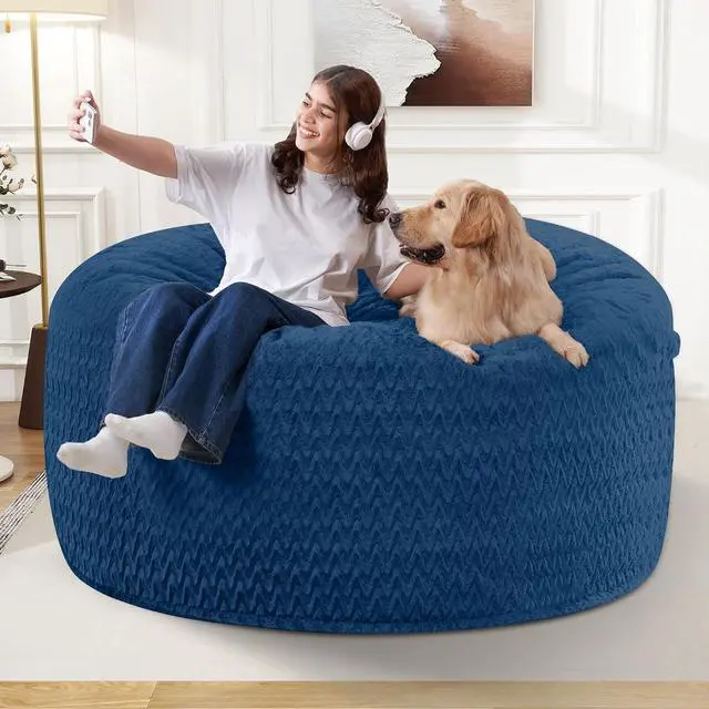 Alt view image 7 of 7 - 3FT Bean Bag Chair,Giant Bean Bag Chairs for Adults,Big Bean Bags with Memory Foam Filled, Large Beanbag Chairs with Chevron Plush Cover-Blue