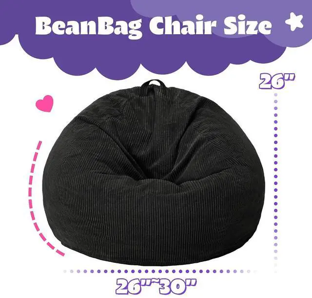 Alt view image 2 of 7 - 2FT Bean Bag Chair,Giant Bean Bag Chairs for Teens Adults,Big Bean Bags with Memory Foam Filled, Large Beanbag Chairs with Soft Corduroy Cover-Black