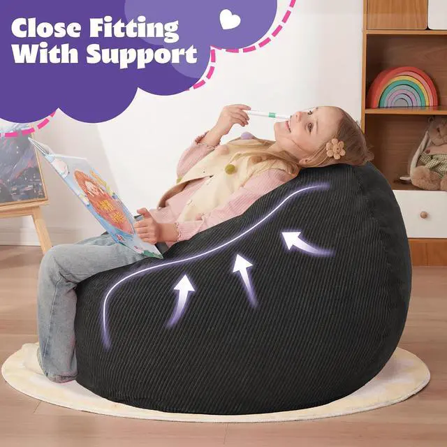 Alt view image 5 of 7 - 2FT Bean Bag Chair,Giant Bean Bag Chairs for Teens Adults,Big Bean Bags with Memory Foam Filled, Large Beanbag Chairs with Soft Corduroy Cover-Black
