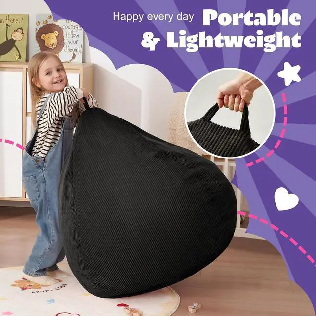 Alt view image 6 of 7 - 2FT Bean Bag Chair,Giant Bean Bag Chairs for Teens Adults,Big Bean Bags with Memory Foam Filled, Large Beanbag Chairs with Soft Corduroy Cover-Black