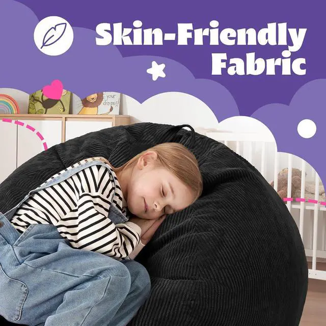 Alt view image 7 of 7 - 2FT Bean Bag Chair,Giant Bean Bag Chairs for Teens Adults,Big Bean Bags with Memory Foam Filled, Large Beanbag Chairs with Soft Corduroy Cover-Black