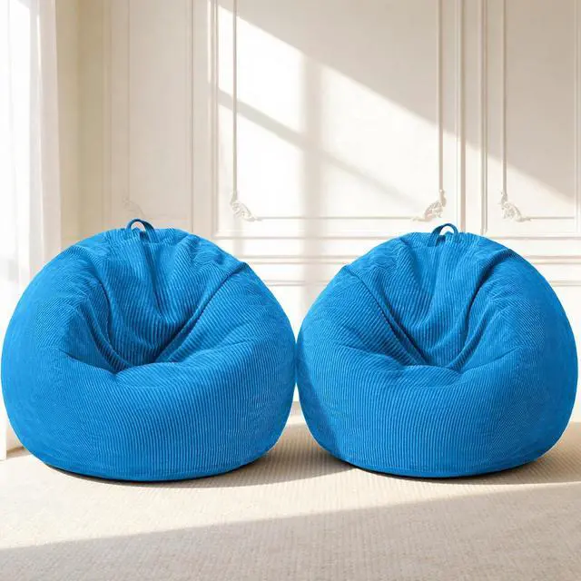 Alt view image 3 of 7 - 2Pcs of 2FT Bean Bag Chair,Giant Bean Bag Chairs for Teens Adults,Big Bean Bags with Memory Foam Filled, Large Beanbag Chairs with Soft Corduroy Cover-Blue