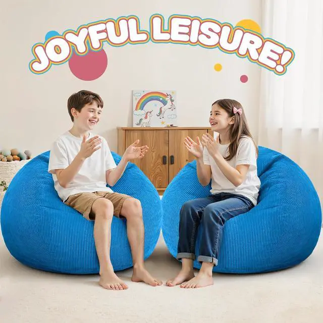 Alt view image 6 of 7 - 2Pcs of 2FT Bean Bag Chair,Giant Bean Bag Chairs for Teens Adults,Big Bean Bags with Memory Foam Filled, Large Beanbag Chairs with Soft Corduroy Cover-Blue