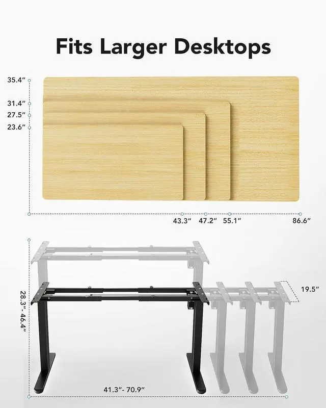 Alt view image 3 of 7 - Standing Desk Frame with 220lbs Powerful Brushless Motor, Double Crossbeam Structure, Thick Adjustable Desk Legs, for Max 35.4 x 86.6 Desktop, for Home Office, Black Frame Only