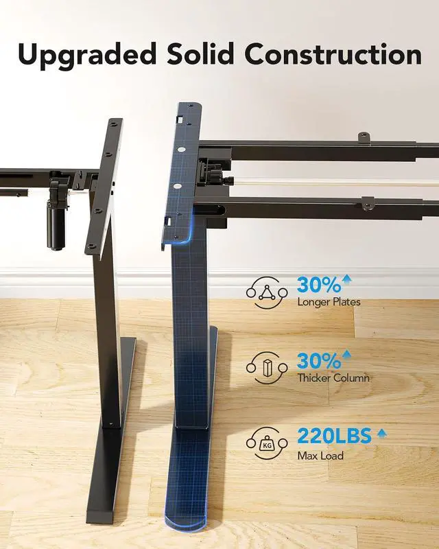 Alt view image 5 of 7 - Standing Desk Frame with 220lbs Powerful Brushless Motor, Double Crossbeam Structure, Thick Adjustable Desk Legs, for Max 35.4 x 86.6 Desktop, for Home Office, Black Frame Only