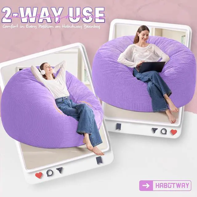 Alt view image 3 of 6 - 6FT Bean Bag Chair,Giant Bean Bag Chairs for Adults,Big Bean Bags with Memory Foam Filled, Large Beanbag Chairs with Soft Corduroy Cover