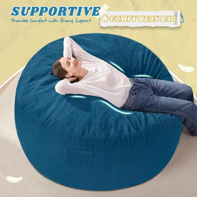 Alt view image 5 of 6 - 4FT Bean Bag Chair,Giant Bean Bag Chairs for Adults,Big Bean Bags with Memory Foam Filled, Large Beanbag Chairs with Soft Corduroy Cover-Dark Blue