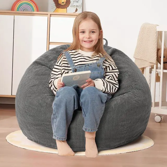 Main image of 2FT Bean Bag Chair,Giant Bean Bag Chairs for Teens Adults,Big Bean Bags with Memory Foam Filled, Large Beanbag Chairs with Soft Corduroy Cover-Grey