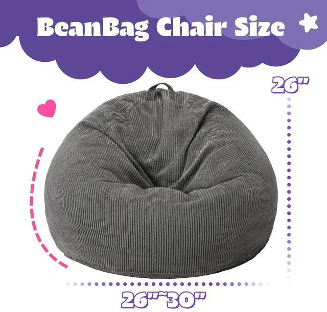 Alt view image 2 of 7 - 2FT Bean Bag Chair,Giant Bean Bag Chairs for Teens Adults,Big Bean Bags with Memory Foam Filled, Large Beanbag Chairs with Soft Corduroy Cover-Grey