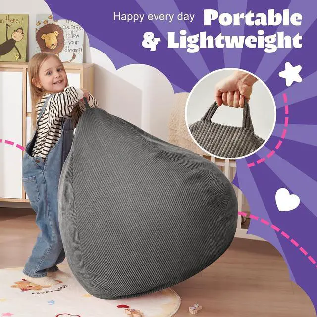 Alt view image 6 of 7 - 2FT Bean Bag Chair,Giant Bean Bag Chairs for Teens Adults,Big Bean Bags with Memory Foam Filled, Large Beanbag Chairs with Soft Corduroy Cover-Grey