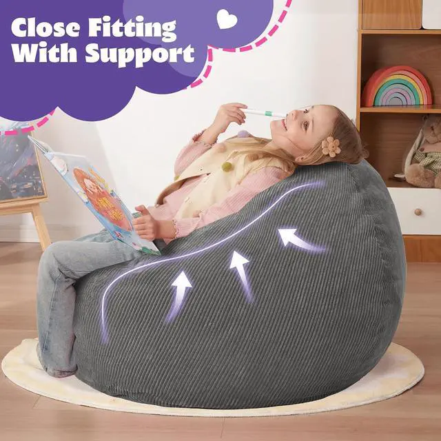 Alt view image 5 of 7 - 2FT Bean Bag Chair,Giant Bean Bag Chairs for Teens Adults,Big Bean Bags with Memory Foam Filled, Large Beanbag Chairs with Soft Corduroy Cover-Grey