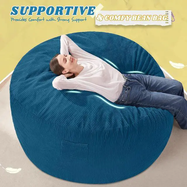 Alt view image 5 of 6 - 5FT Bean Bag Chair,Giant Bean Bag Chairs for Adults,Big Bean Bags with Memory Foam Filled, Large Beanbag Chairs with Soft Corduroy Cover-Dark Blue