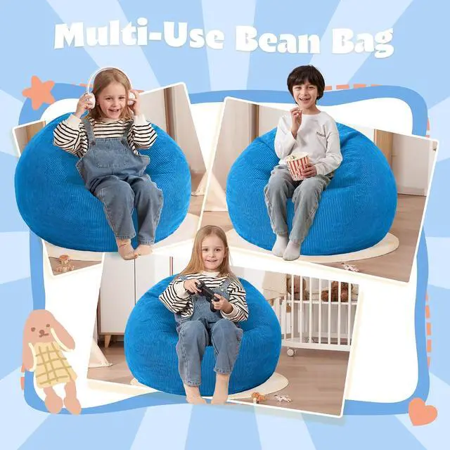 Alt view image 4 of 7 - 2FT Bean Bag Chair,Giant Bean Bag Chairs for Teens Adults,Big Bean Bags with Memory Foam Filled, Large Beanbag Chairs with Soft Corduroy Cover-Blue