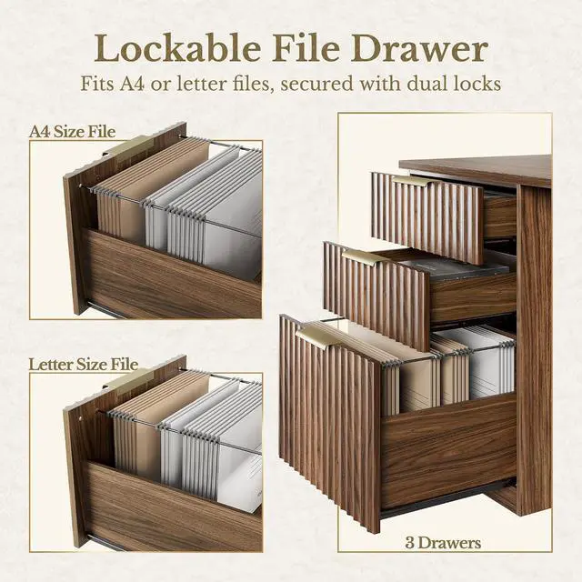 Alt view image 4 of 7 - 63 Inches L Shaped Standing Desk, Executive Electric Adjustable Desk with Storage Drawers and File Cabinet, AC/USB, 1.18" Thiken Desktop and Privacy Panel for Home Office, Black Walnut