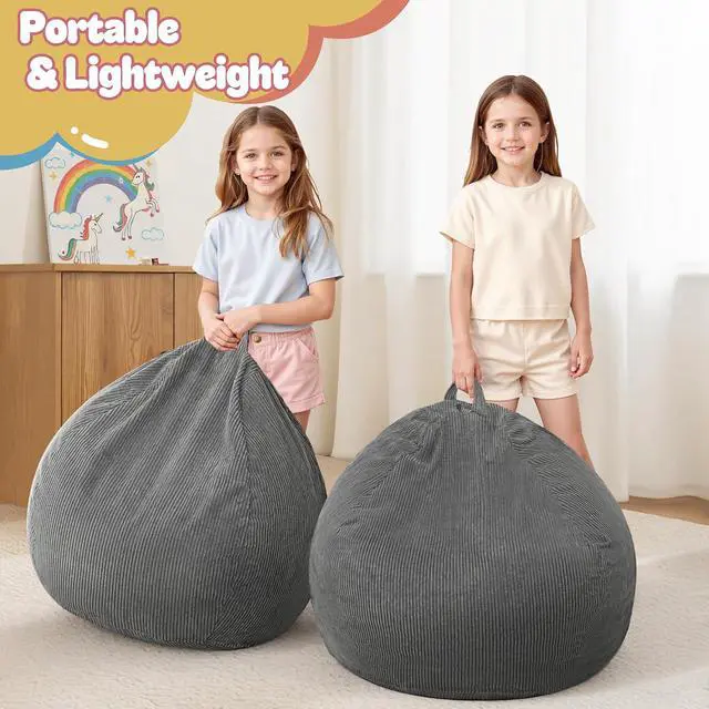 Alt view image 5 of 7 - 2Pcs of 2FT Bean Bag Chair,Giant Bean Bag Chairs for Teens Adults,Big Bean Bags with Memory Foam Filled, Large Beanbag Chairs with Soft Corduroy Cover-Grey