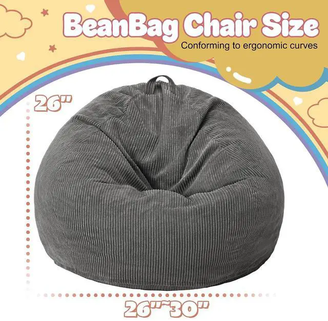 Alt view image 2 of 7 - 2Pcs of 2FT Bean Bag Chair,Giant Bean Bag Chairs for Teens Adults,Big Bean Bags with Memory Foam Filled, Large Beanbag Chairs with Soft Corduroy Cover-Grey