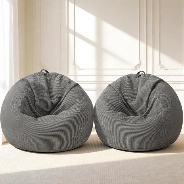 Alt view image 3 of 7 - 2Pcs of 2FT Bean Bag Chair,Giant Bean Bag Chairs for Teens Adults,Big Bean Bags with Memory Foam Filled, Large Beanbag Chairs with Soft Corduroy Cover-Grey