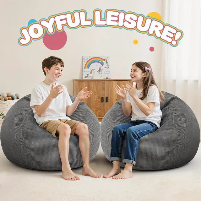 Alt view image 6 of 7 - 2Pcs of 2FT Bean Bag Chair,Giant Bean Bag Chairs for Teens Adults,Big Bean Bags with Memory Foam Filled, Large Beanbag Chairs with Soft Corduroy Cover-Grey