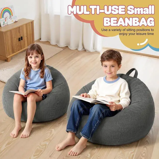 Alt view image 4 of 7 - 2Pcs of 2FT Bean Bag Chair,Giant Bean Bag Chairs for Teens Adults,Big Bean Bags with Memory Foam Filled, Large Beanbag Chairs with Soft Corduroy Cover-Grey