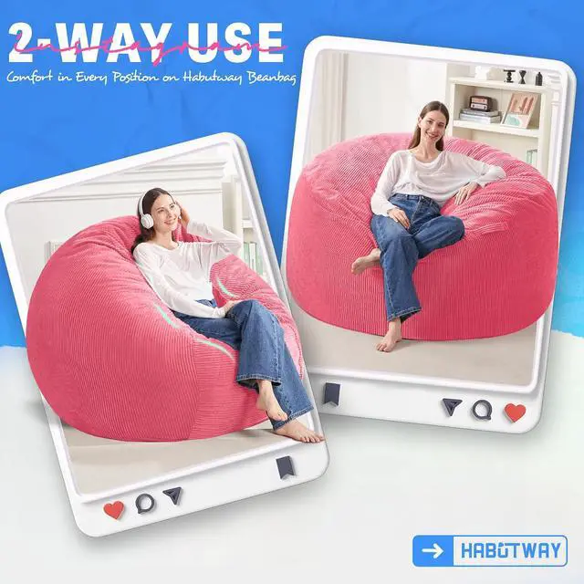 Alt view image 3 of 6 - 4FT Bean Bag Chair,Giant Bean Bag Chairs for Adults,Big Bean Bags with Memory Foam Filled, Large Beanbag Chairs with Soft Corduroy Cover-Pink