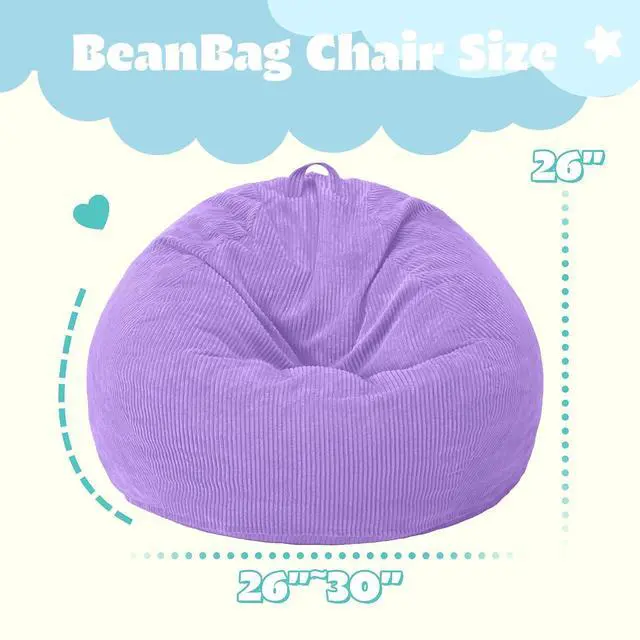 Alt view image 2 of 7 - 2FT Bean Bag Chair,Giant Bean Bag Chairs for Teens Adults,Big Bean Bags with Memory Foam Filled, Large Beanbag Chairs with Soft Corduroy Cover-Purple