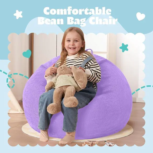 Alt view image 3 of 7 - 2FT Bean Bag Chair,Giant Bean Bag Chairs for Teens Adults,Big Bean Bags with Memory Foam Filled, Large Beanbag Chairs with Soft Corduroy Cover-Purple