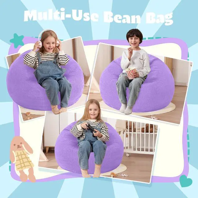 Alt view image 4 of 7 - 2FT Bean Bag Chair,Giant Bean Bag Chairs for Teens Adults,Big Bean Bags with Memory Foam Filled, Large Beanbag Chairs with Soft Corduroy Cover-Purple