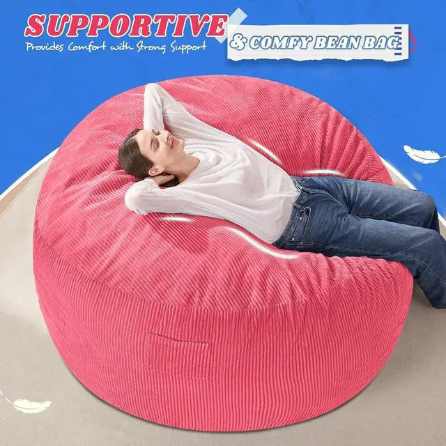 Alt view image 5 of 6 - 4FT Bean Bag Chair,Giant Bean Bag Chairs for Adults,Big Bean Bags with Memory Foam Filled, Large Beanbag Chairs with Soft Corduroy Cover-Pink