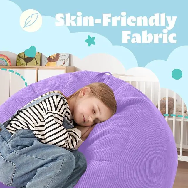 Alt view image 7 of 7 - 2FT Bean Bag Chair,Giant Bean Bag Chairs for Teens Adults,Big Bean Bags with Memory Foam Filled, Large Beanbag Chairs with Soft Corduroy Cover-Purple