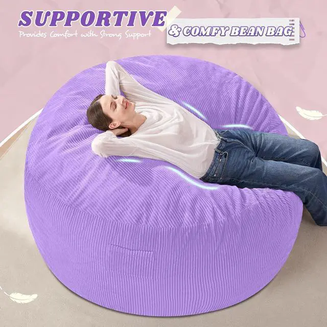 Alt view image 5 of 6 - 4FT Bean Bag Chair,Giant Bean Bag Chairs for Adults,Big Bean Bags with Memory Foam Filled, Large Beanbag Chairs with Soft Corduroy Cover-Purple